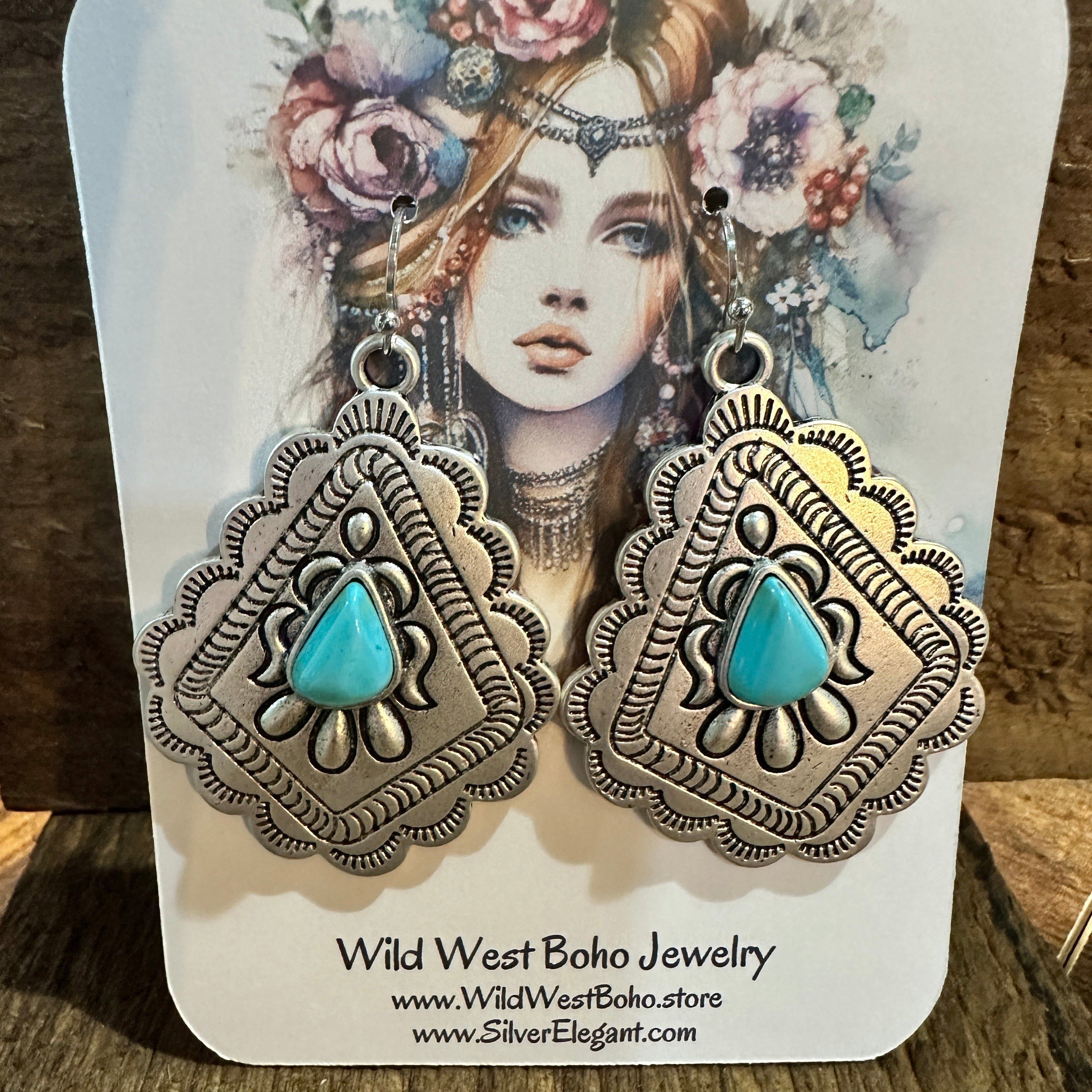 Other 721034 Concho Turquoise Earrings - 2 Inch Long Beauty Size ONE SIZE - 2 Thumbnail