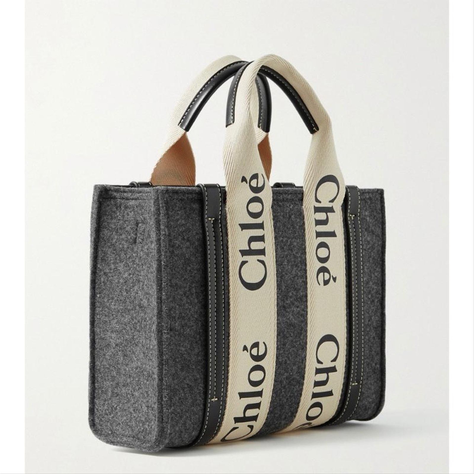 Chloe Woody small logo canvas leather felt tote shoulder bag Size ONE SIZE - 4 Thumbnail