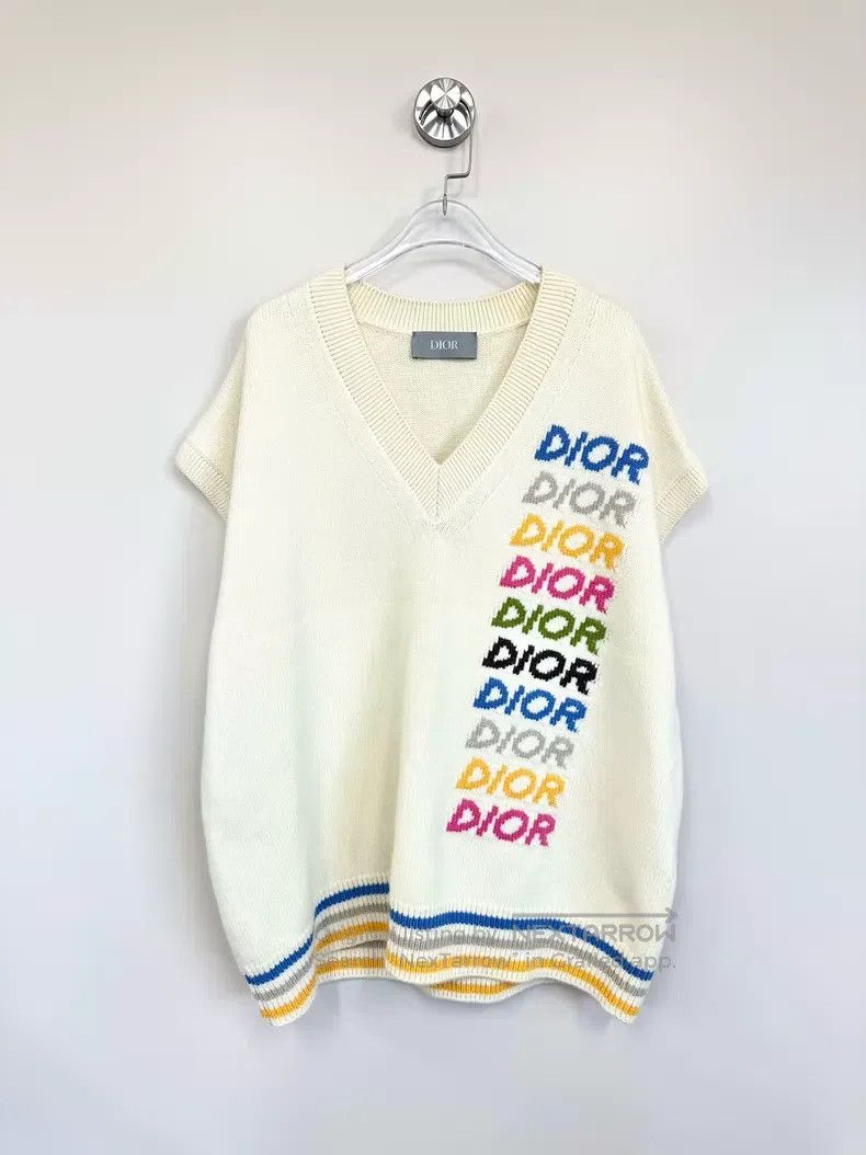 Dior Dior Beige rainbow letter logo woollen knitted vest Size US XL / EU 56 / 4 - 1 Thumbnail