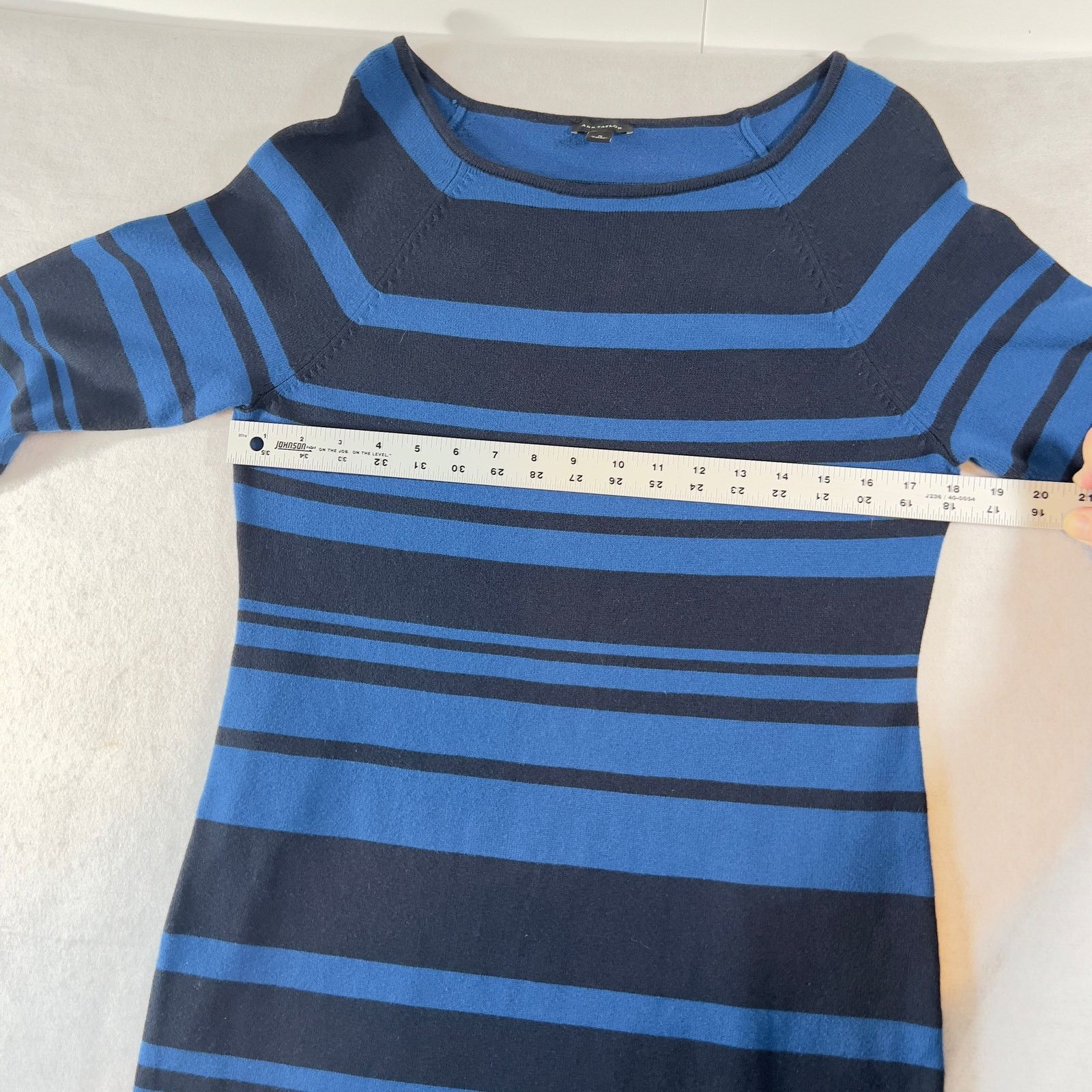 Ann Taylor Ann Taylor Knit Dress Just Above the Knee Blue Stripes Size S / US 4 / IT 40 - 8 Thumbnail