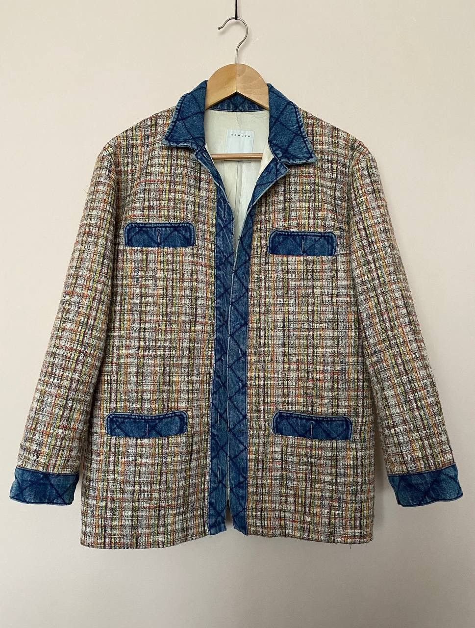 💎 Sandro Paris Tweed Denim Trim Jacket, Excellent Condition
