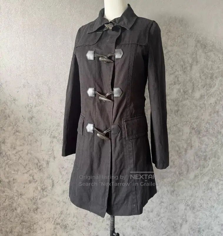 Burberry Black Cotton Mid-Length Coat.