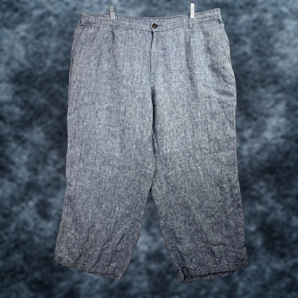 Lands' End VINTAGE Lands' End Linen Pants Womens 20W Blue Pull On Wide-Leg Capri Beach Cruise Size 42" / US 20 - 1 Thumbnail