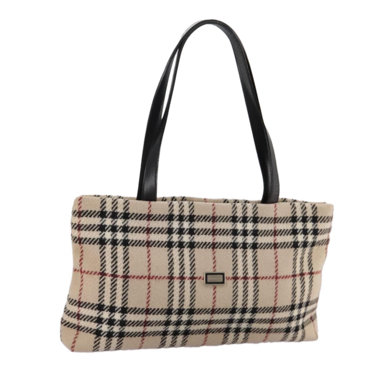 Burberry Nova Check Tote Bag Wool Beige Auth Bs21450, Women's