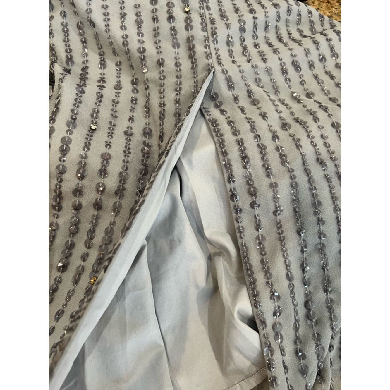 Mac Duggal Mac Duggal 10509 Beaded Sequin Midi Dress Silver Gray Sleev Size S / US 4 / IT 40 - 9 Thumbnail