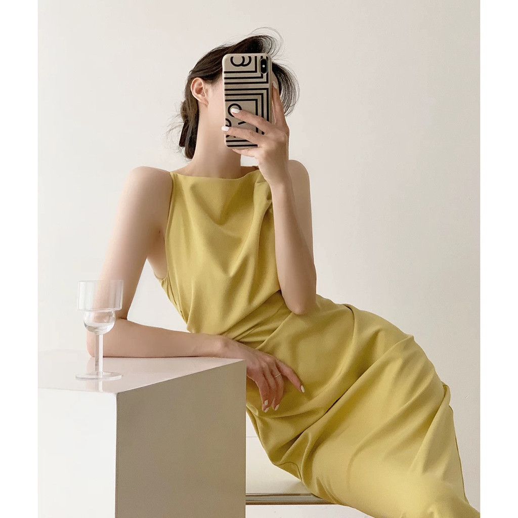 Zara Elegant Yellow Draped Boat Neckline Midi Dress Size S / US 4 / IT 40 - 4 Thumbnail