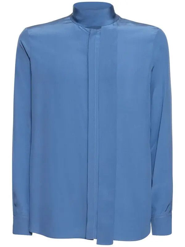 Valentino o1y0525 Solid Color Shirt in Blue Size US M / EU 48-50 / 2 - 1 Thumbnail