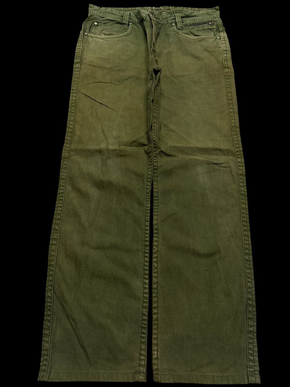 Kapital 💥Thrashed 90s Back Number Olive Green Jeans Sick style Size US 31 - 1 Thumbnail