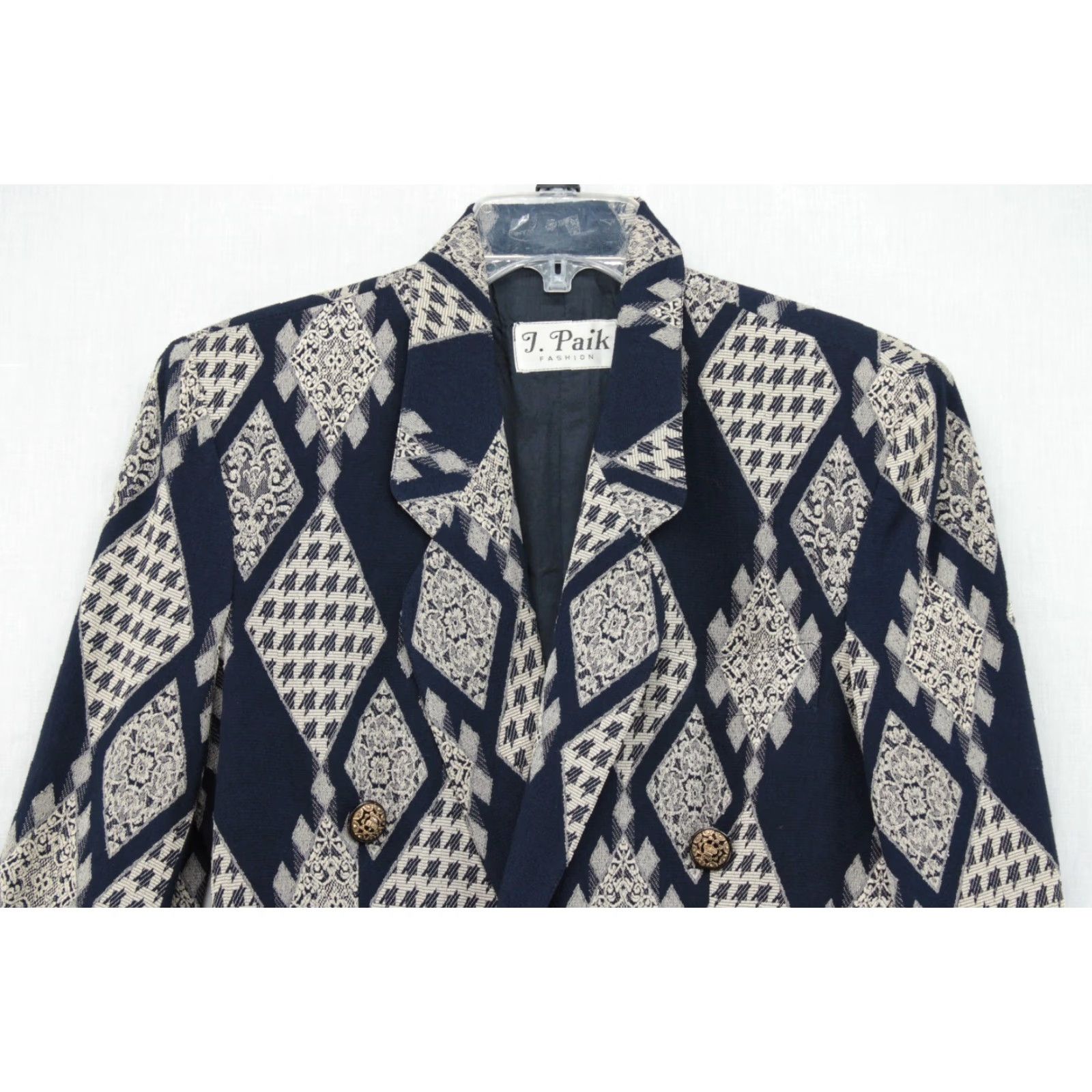 Vintage VINTAGE J Paik Blazer Women's Sport Coat Diamond Pattern Blue Medium 80s 90s Notch 4-Button Size M / US 6-8 / IT 42-44 - 2 Thumbnail