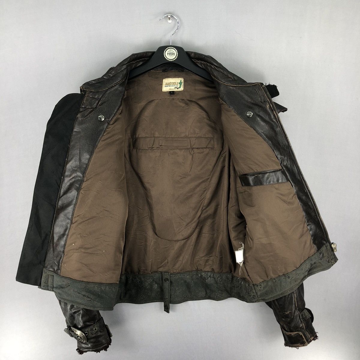 Leather Vintage 90's Motorcycle Leather Jacket by Jam's Gold Size US L / EU 52-54 / 3 - 7 Thumbnail