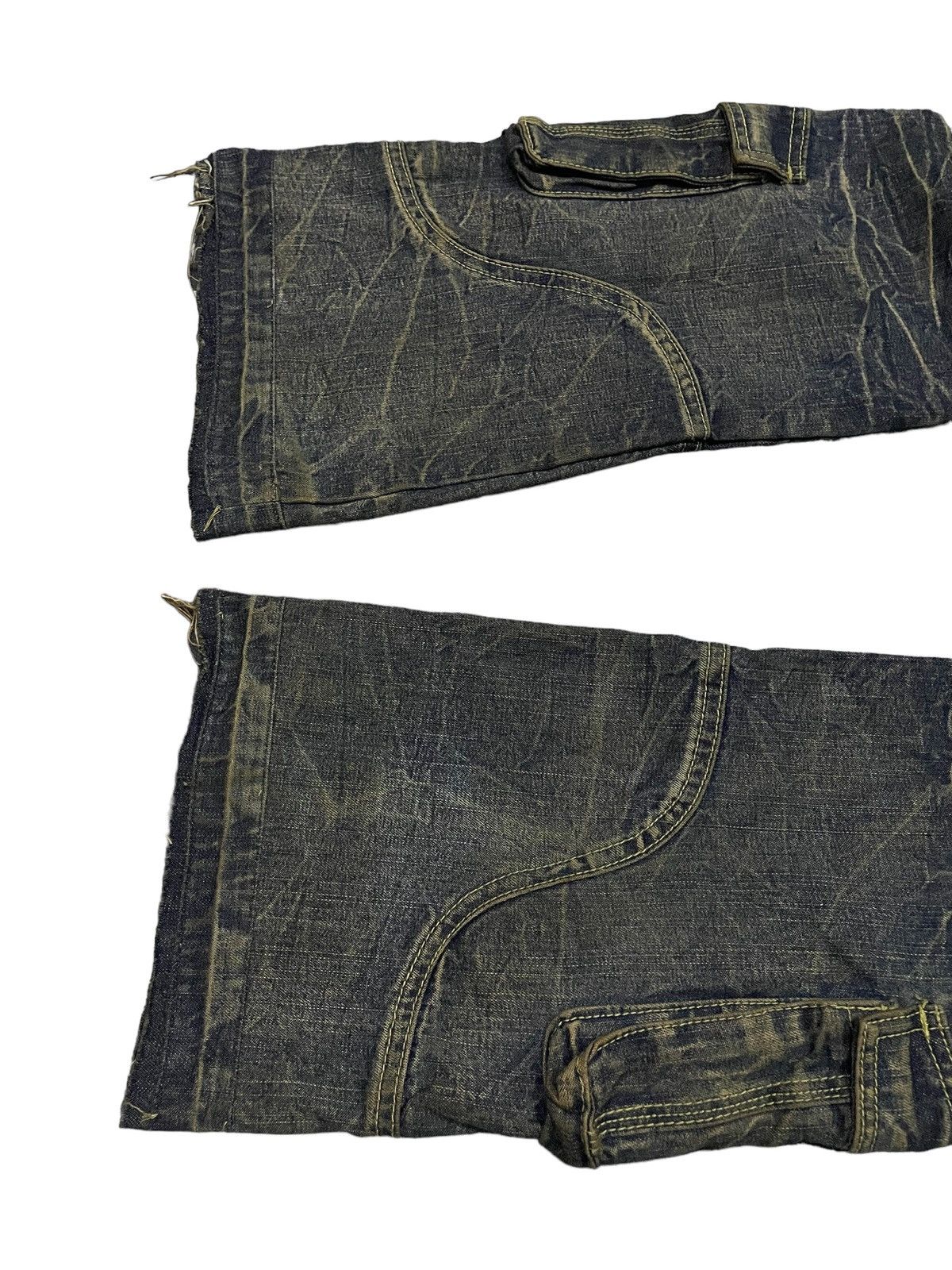 If Six Was Nine × LOWBOX × Le Grande Bleu (L.G.B.) Lowbox Japan Asymmetrical Mud Wash Flared Frayed Cargo Jeans Size US 30 / EU 46 - 13 Thumbnail
