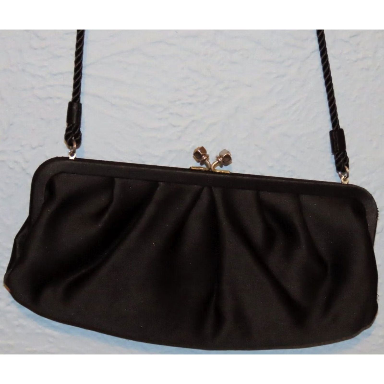 White House Black Market READ White House Black Market Clutch Purse Crossbody Cord Rhinestone Clasp Black Small Women Lampshade? Size ONE SIZE - 7 Thumbnail