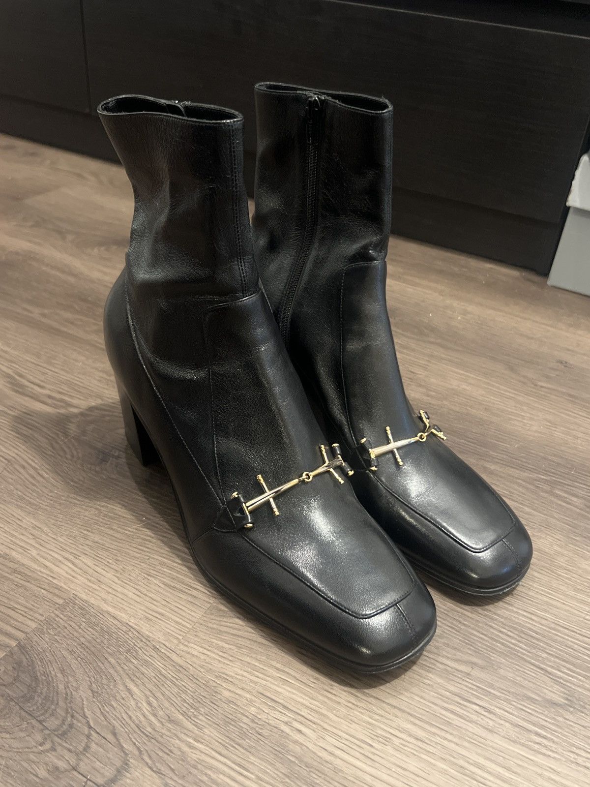 Saint Laurent Paris x YVES Saint Laurent YSL Pebble Leather Heel Shoes Boots in Black (Size 10.5)