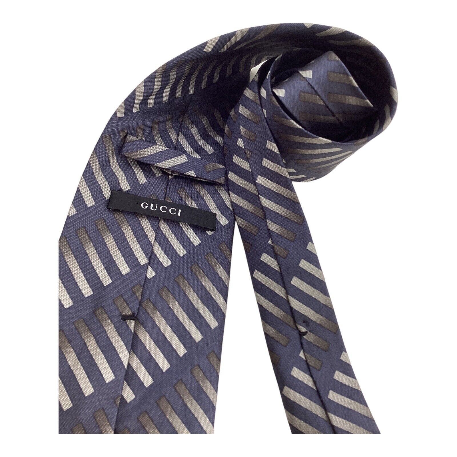 Gucci GUCCI Blue Striped Luxury Designer Silk Tie Made In Italy W: Size ONE SIZE - 3 Thumbnail