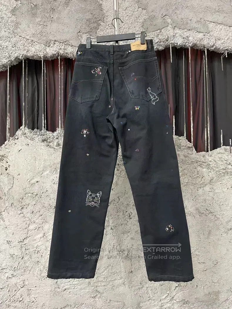 Balenciaga Balenciaga Crystal Cat Graffiti Jeans. Size US 26 / EU 42 - 2 Thumbnail