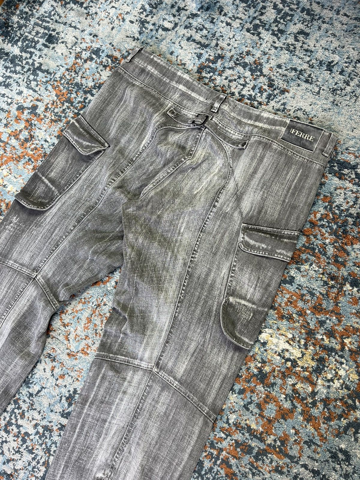 Designer × Ferre × Vintage Vintage 90s Ferre Jeans crazy cargo denim pants with zippers Size US 38 / EU 54 - 4 Thumbnail