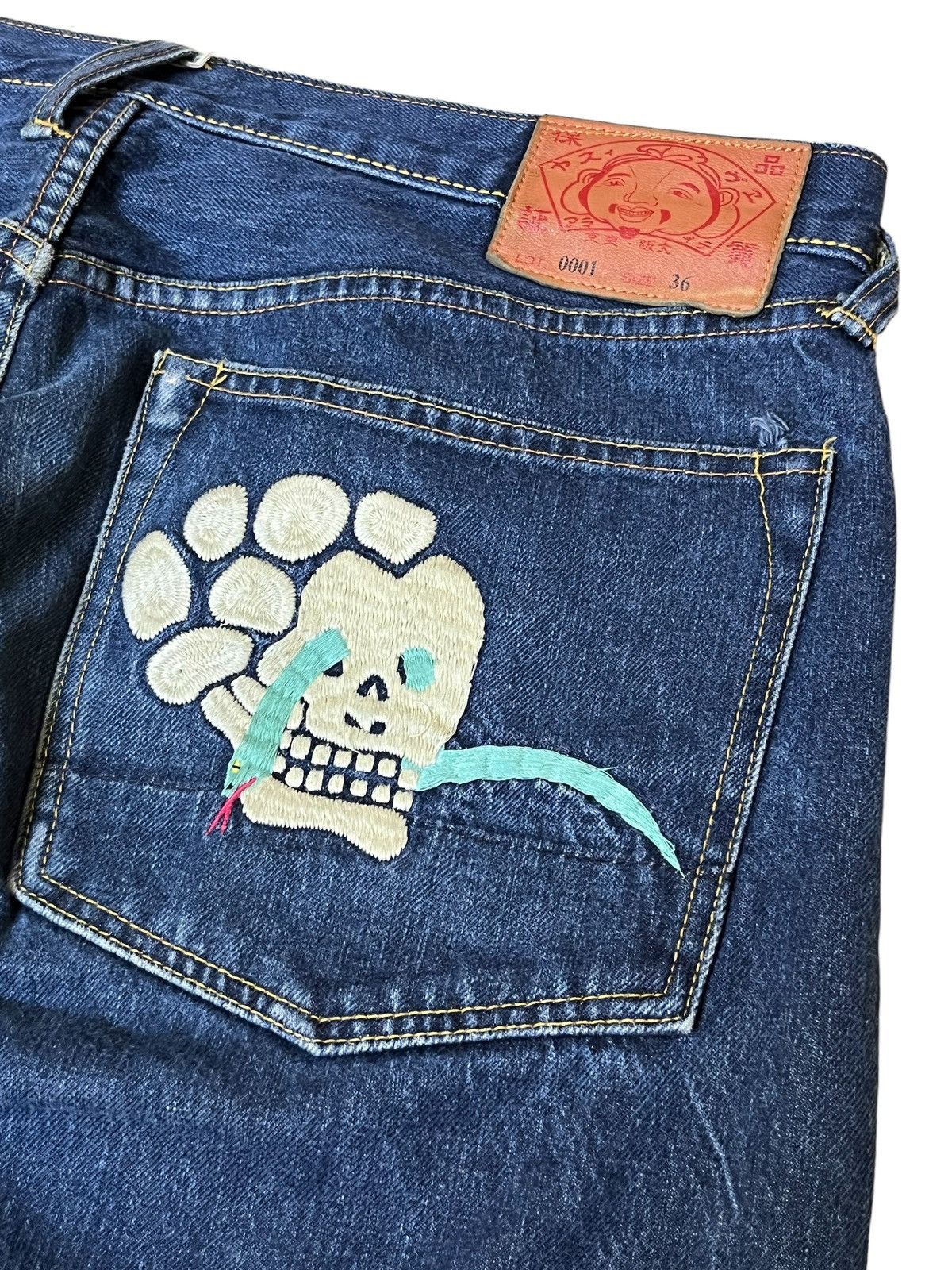 Evisu VINTAGE EVISU SEAGULL SKULL SNAKE EMBROIDERY SELVEDGE JEANS Size US 35 - 9 Thumbnail