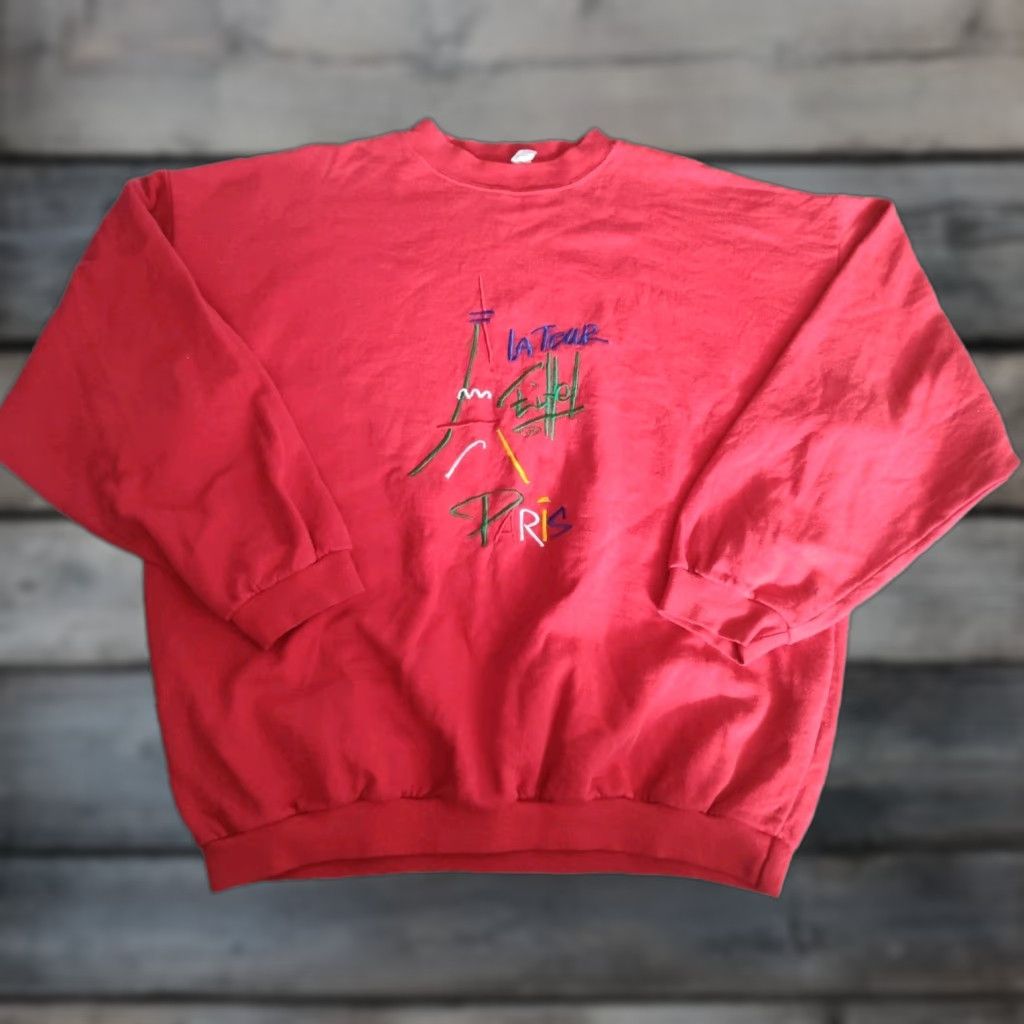 Vintage Vintage Brand Vintage Logo La Tour Eiffel Paris Spellout Big Logo Sweatshirt Red M/L Size US M / EU 48-50 / 2 - 1 Thumbnail