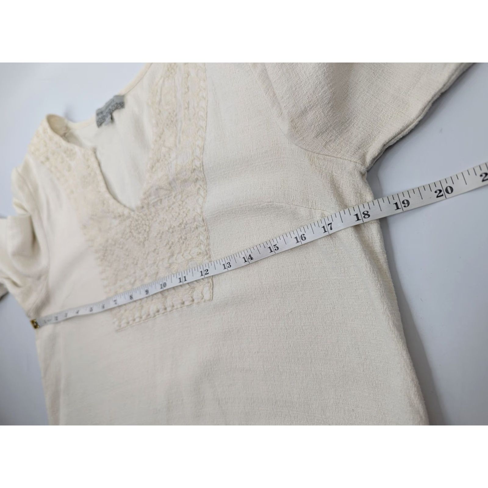 Vintage World Market Tunic V-Neck Embroidered Top Women's S/M Boho Cotton Coastal Ivory 3/4 Sleeve Shirt Womens Size S / US 4 / IT 40 - 7 Thumbnail