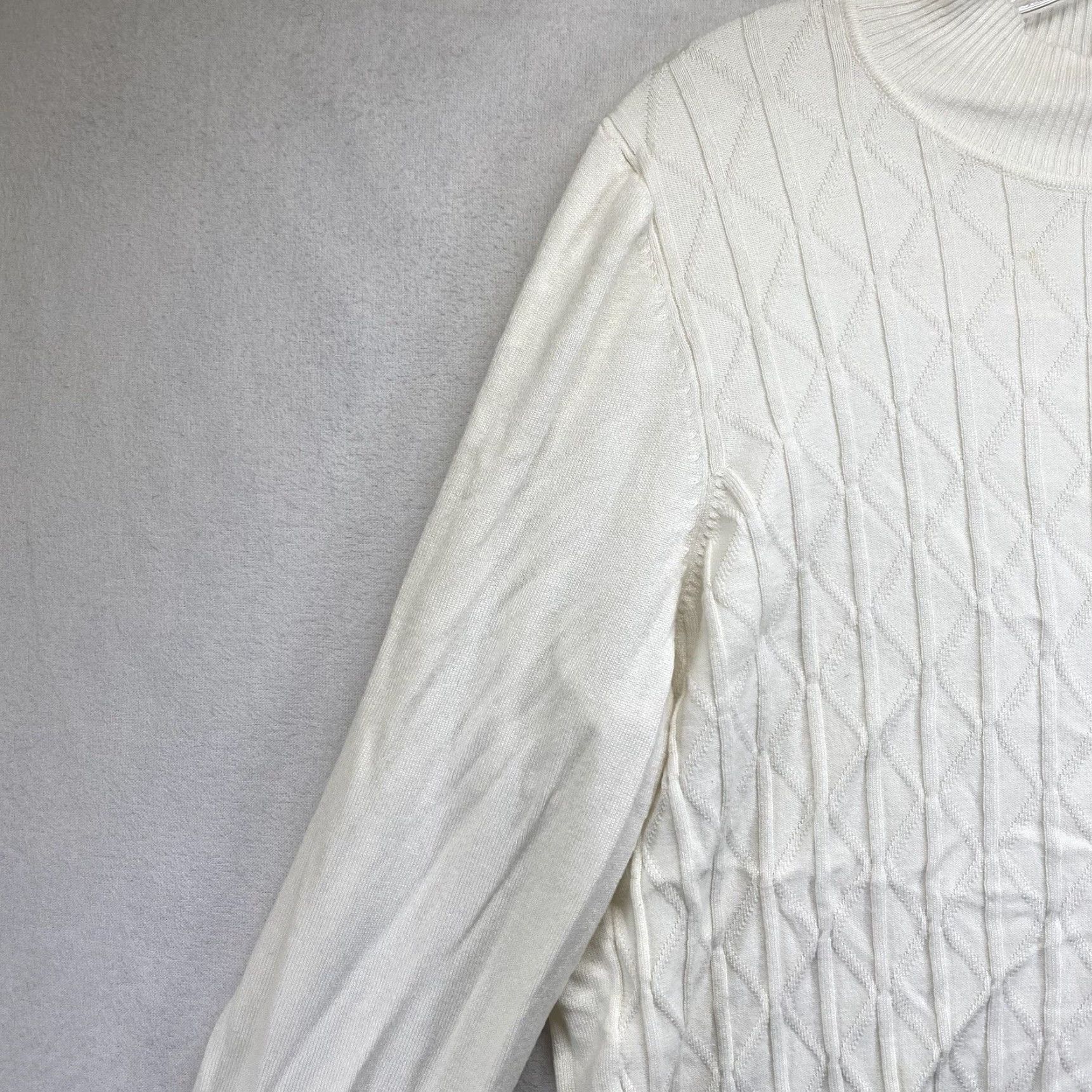 Vintage Allison Daley Women's Long Sleeve Cable Knit Top Petite White Lightweight Casual Party Pullover Size L / US 10 / IT 46 - 5 Thumbnail