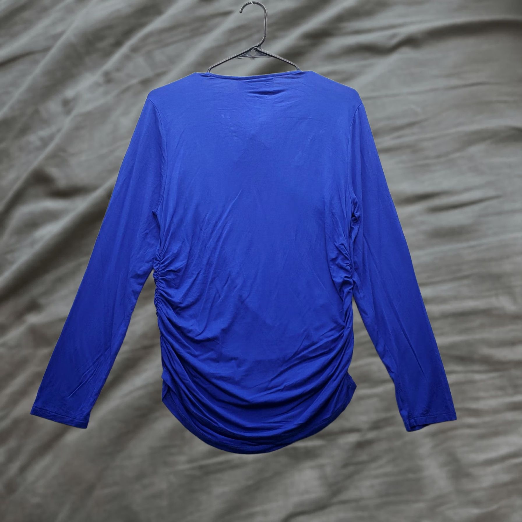 DKNY DKNY Blouse Top Womens Size L Blue Ruched Pleated Stretch Neck Round Casual Shirt Size L / US 10 / IT 46 - 1 Thumbnail