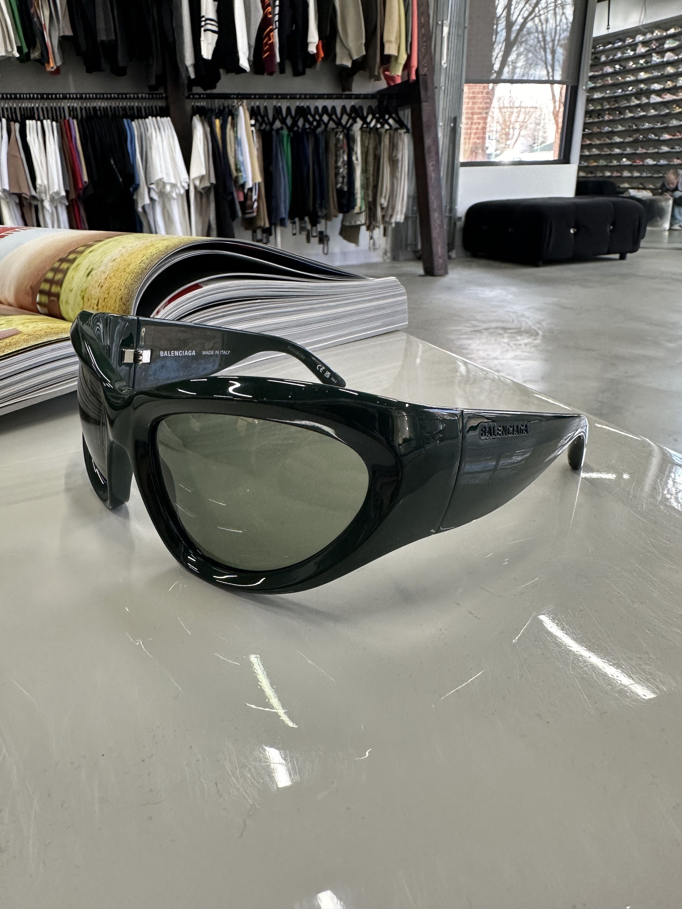 Balenciaga BALENCIAGA Wrap Sunglasses Shiny Solid Green Size ONE SIZE - 1 Thumbnail
