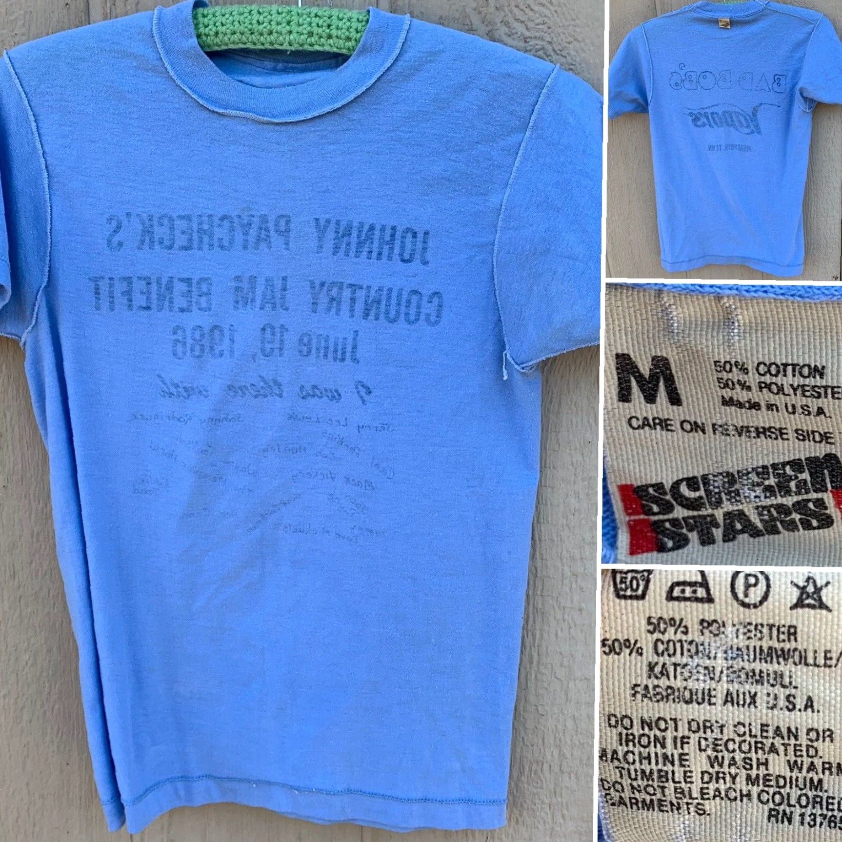 Vintage VINTAGE Johnny Paycheck’s COUNTRY JAM BENEFIT 1986 Bad Bobs Vapors MEMPHIS t-shirt Shirt Men M Blue 80s Music Concert Band Tee Size US M / EU 48-50 / 2 - 5 Thumbnail