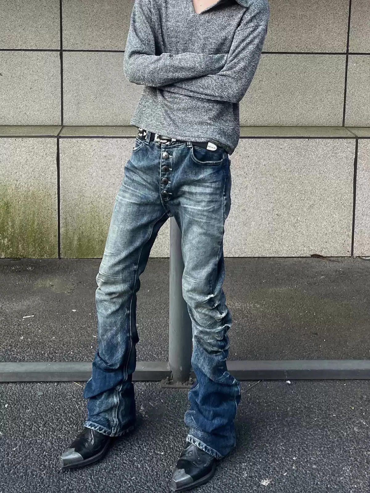 Jean Button-Fly Crinkle Curved Banana Denim Jeans Washed Stacked Size US 32 / EU 48 - 3 Thumbnail