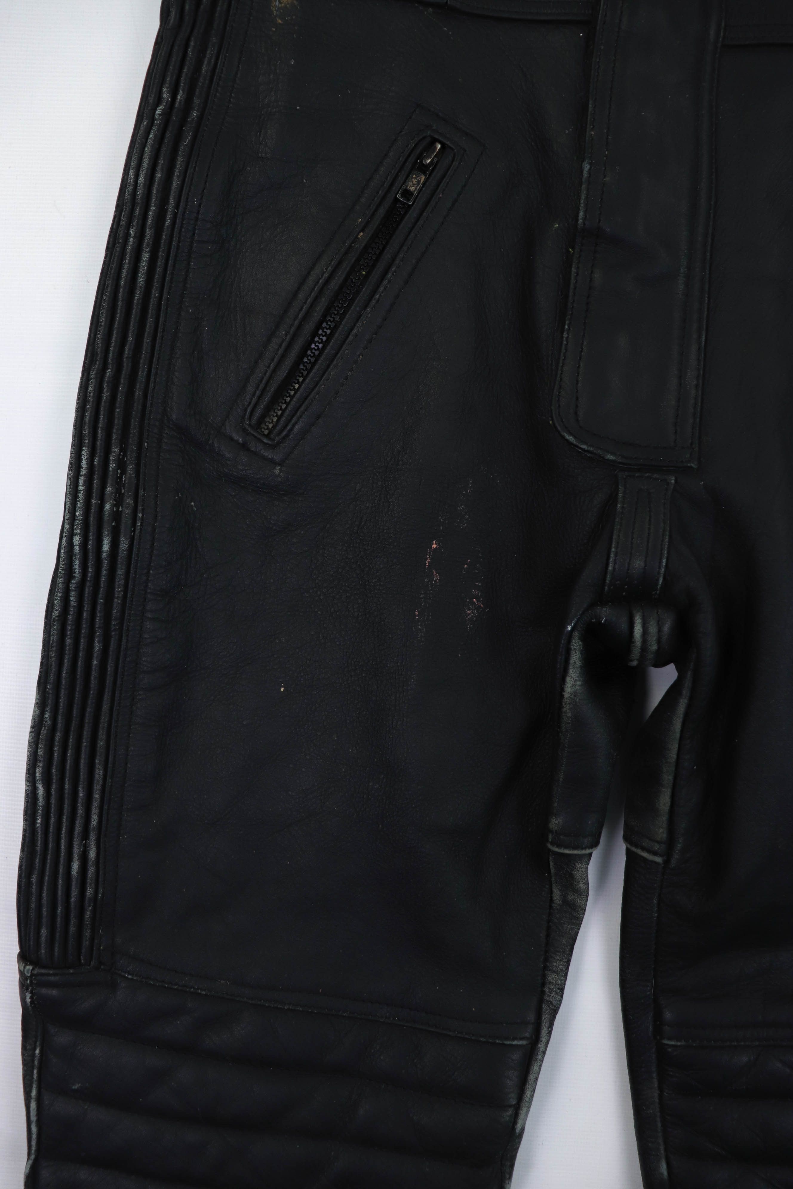 Genuine Leather Vintage EUROStyle Leather Distressed Biker Bib Overall Pants Size 27" / US 4 / IT 40 - 8 Thumbnail