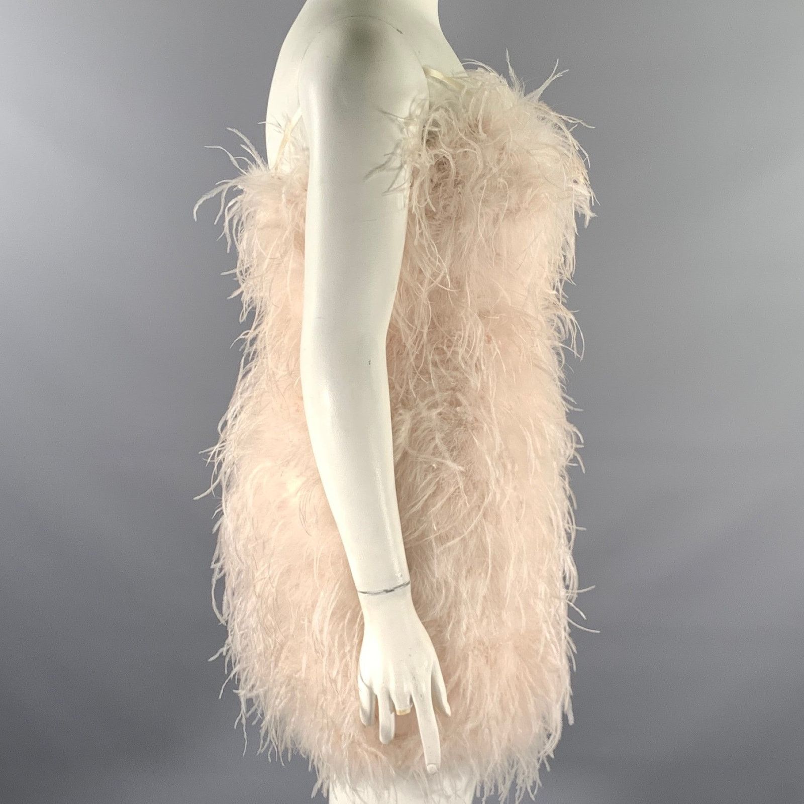LAMARQUE LAMARQUE Size L Tan Champagne Feathers Cocktail Dress Size L / US 10 / IT 46 - 3 Thumbnail