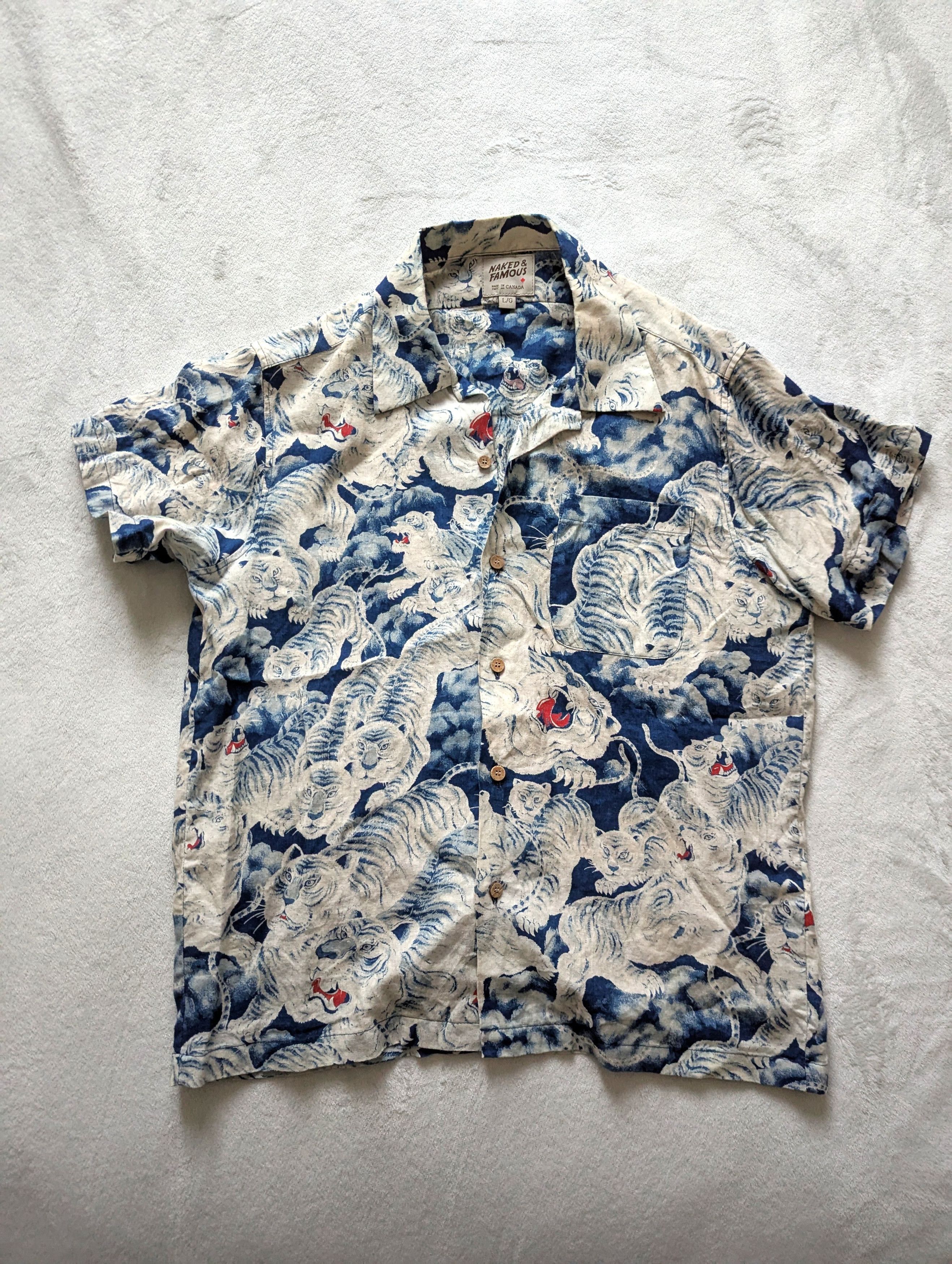 Japanese Brand Short Sleeve Easy Shirt - Indigo Tigers Size US L / EU 52-54 / 3 - 1 Thumbnail