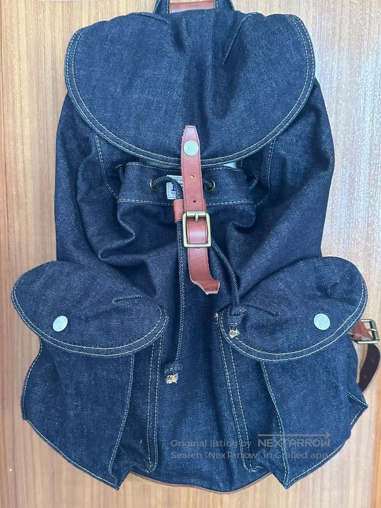 Vintage Leather Strapped Black Backpack. Size ONE SIZE - 2 Thumbnail