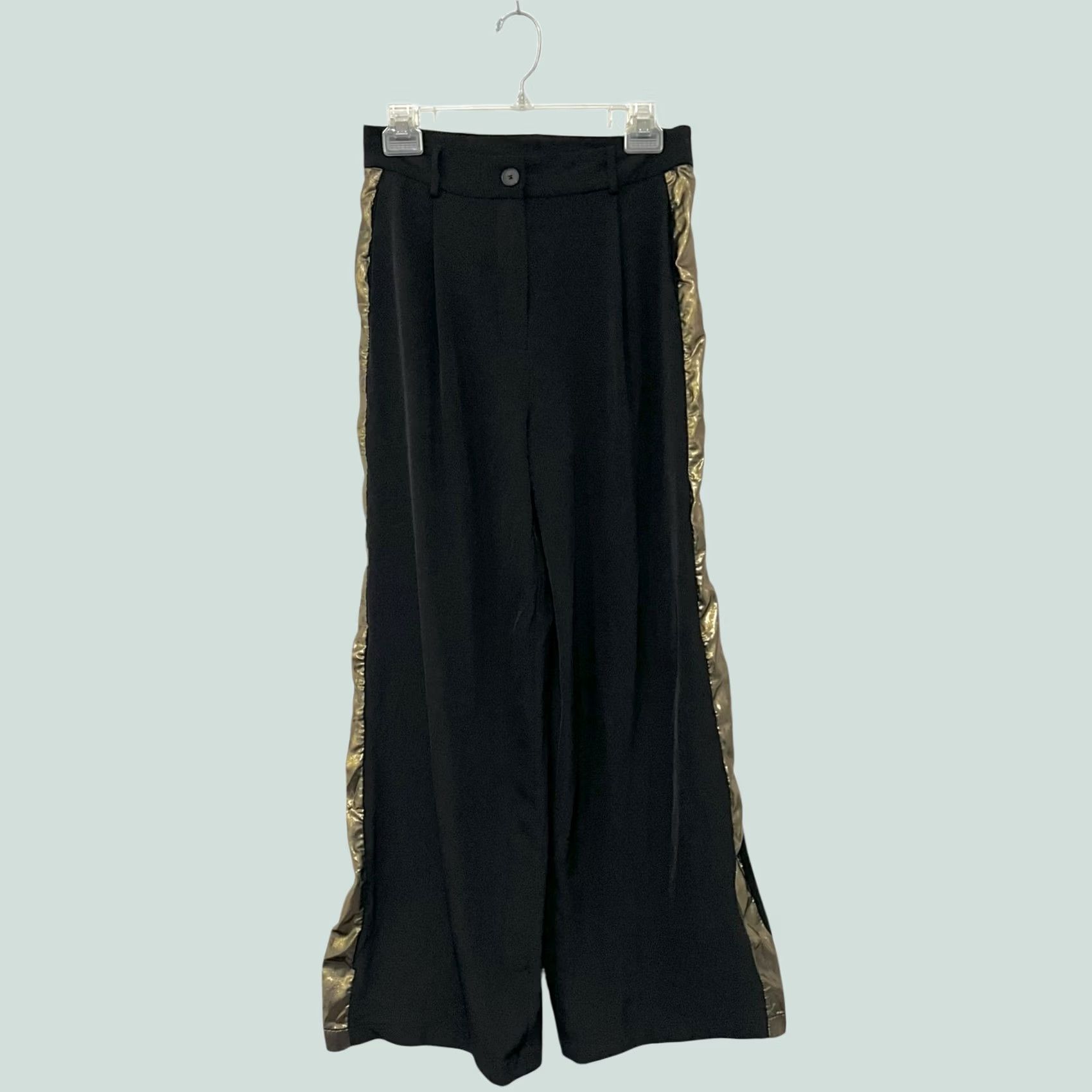 Vintage Pietronilla Black Gold Tuxedo Stripe Dress Pants Wide Leg Pleated Front Sz Small Pants Womens S Wide-Leg Seasonal Party/Cocktail 28in Inseam Size 28" / US 6 / IT 42 - 1 Thumbnail