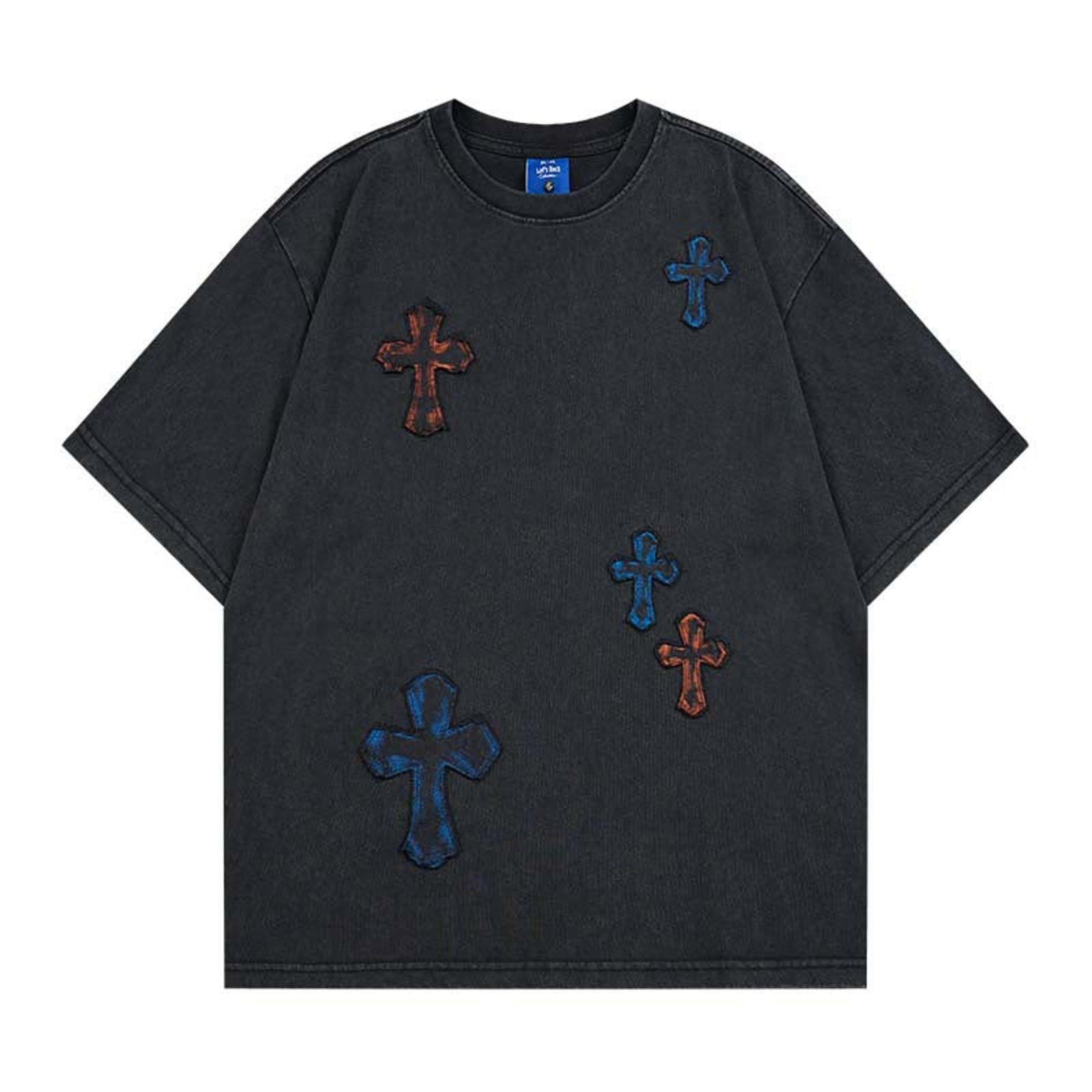 Vintage Black Oversized Cross Patch T-Shirt Size US L / EU 52-54 / 3 - 3 Thumbnail