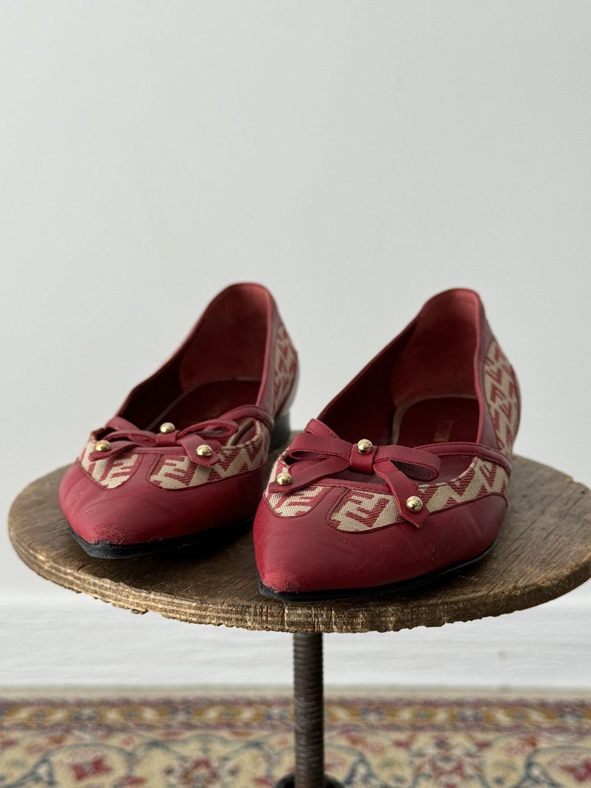 Fendi × Vintage Vintage Fendi Zucca Monogram Red Point Toe Flats Size US 8 / IT 38 - 2 Thumbnail