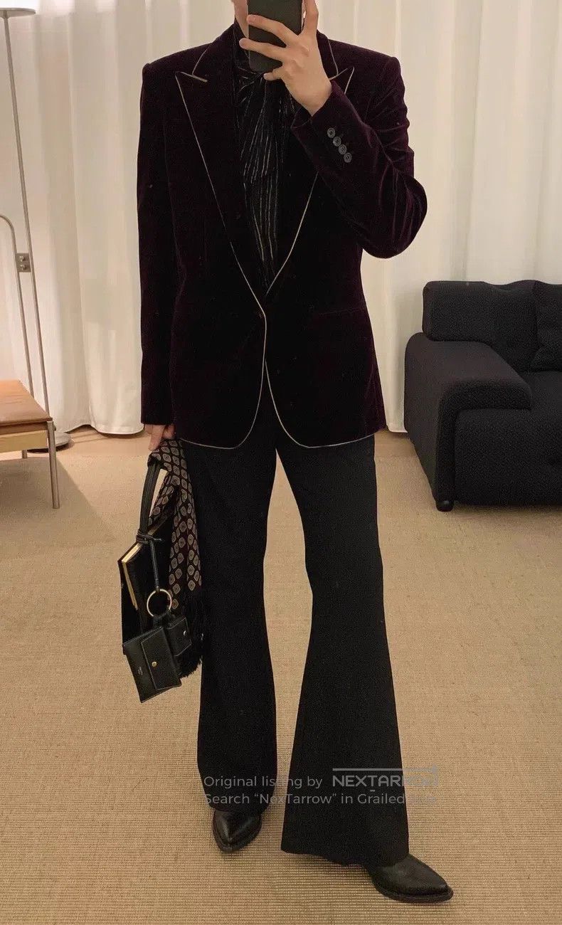 Saint Laurent Paris Saint Laurent Paris Purple Gold Velvet Suit Size US M / EU 48-50 / 2 - 4 Thumbnail