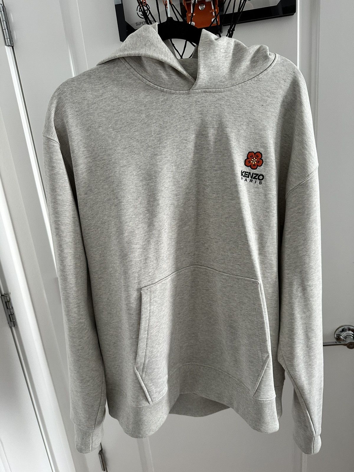 image of Kenzo 'boke Flower Crest' Embroidered Hoodie in Pale Grey, Men's (Size XL)