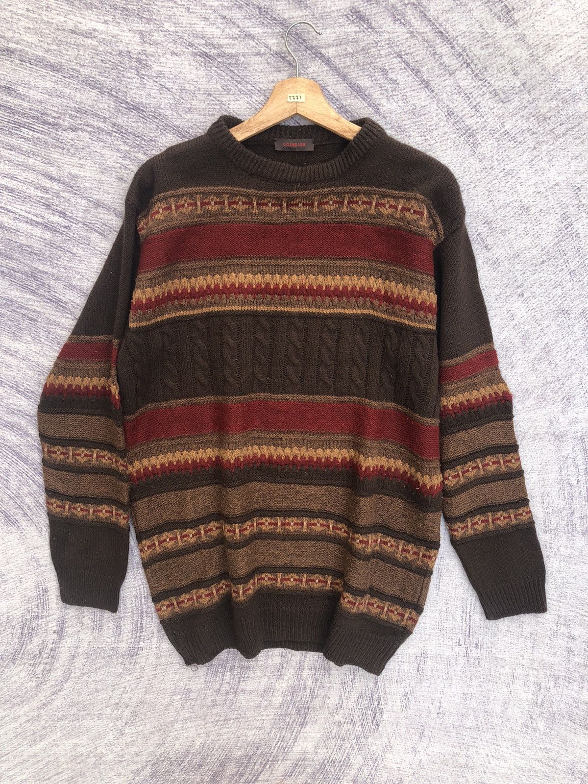 Aran Isles Knitwear 🔴Vintage COLERIGE Stripe Pureknit Jumper Made In Italy Size US L / EU 52-54 / 3 - 1 Thumbnail
