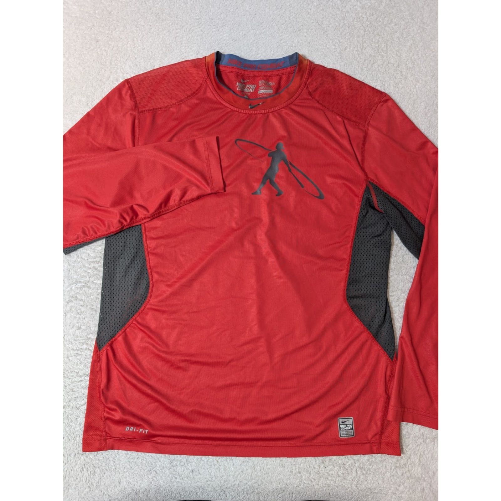 Nike Nike Pro Combat Elite Shirt Men Large Red Fitted Long Sleeve Crew Neck Breathable Moisture Wicking Nike Logo Griffey Swingman 90s? Size US L / EU 52-54 / 3 - 3 Thumbnail