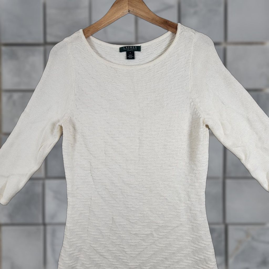 Ralph Lauren Lauren Ralph Lauren Dress Women M Cream Knit Sweater 3/4 Sleeve Size M / US 6-8 / IT 42-44 - 1 Thumbnail