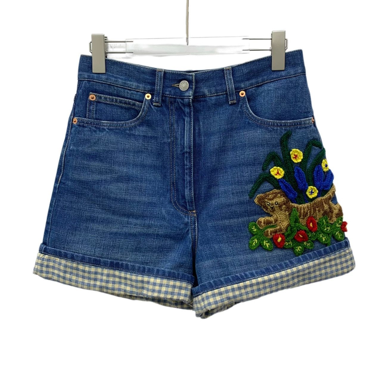 Gucci Gucci Embroidered Tiger Floral Shorts in Blue (Size 26) Size 26" / US 2 / IT 38 - 1 Thumbnail