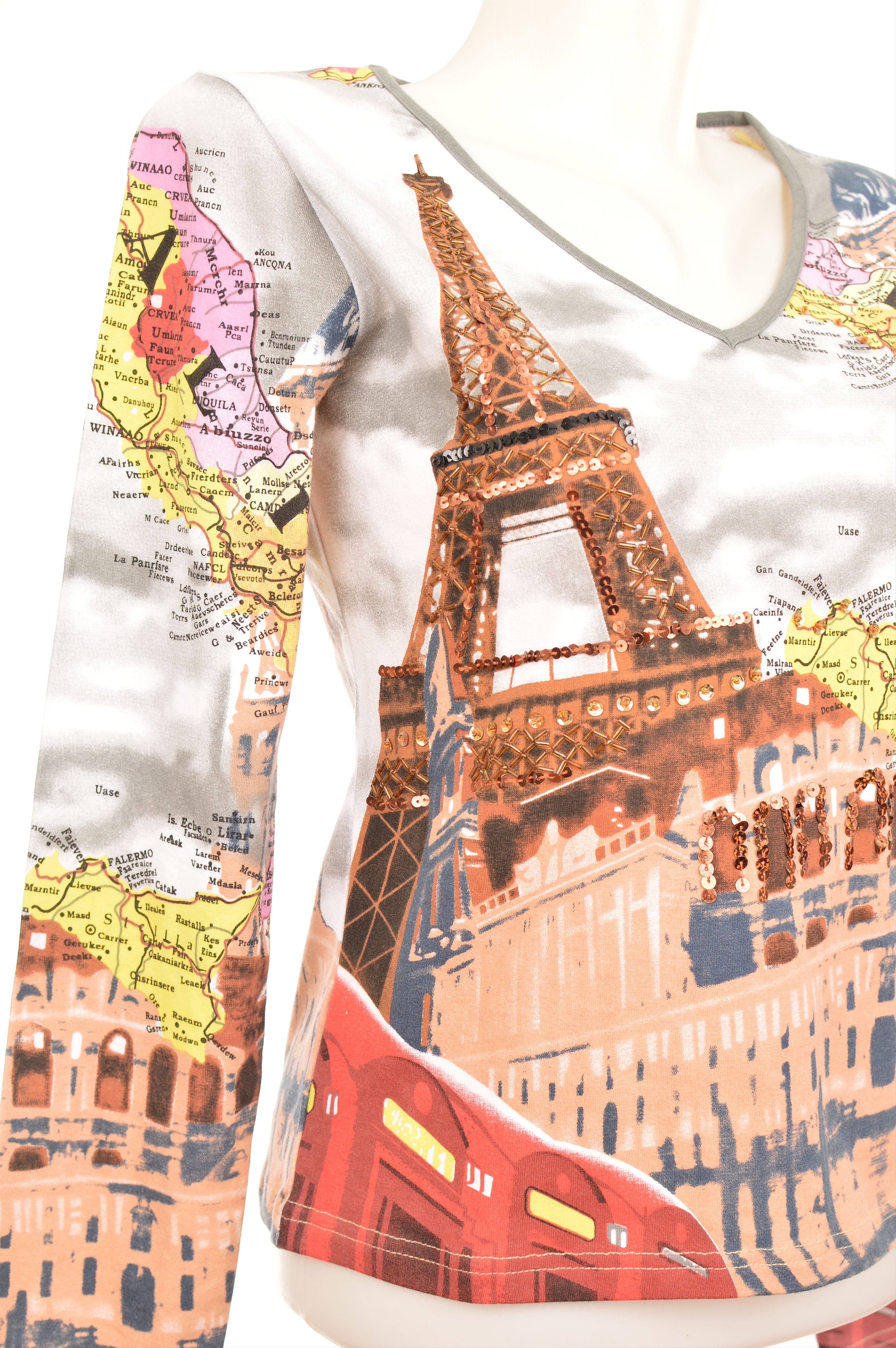 Vintage Save the Queen Eiffel Tower Fullprint Top Shirt Blouse Size M / US 6-8 / IT 42-44 - 3 Thumbnail