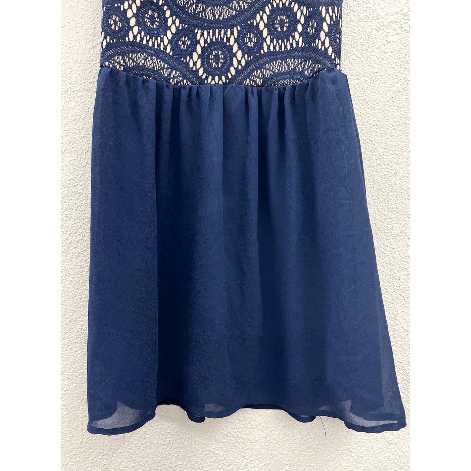 Vintage Womens Wants & Needs Navy Sleeveless Lace Dress XS Short A-Line Geometric Pattern Dress Women Size XS / US 0-2 / IT 36-38 - 5 Thumbnail