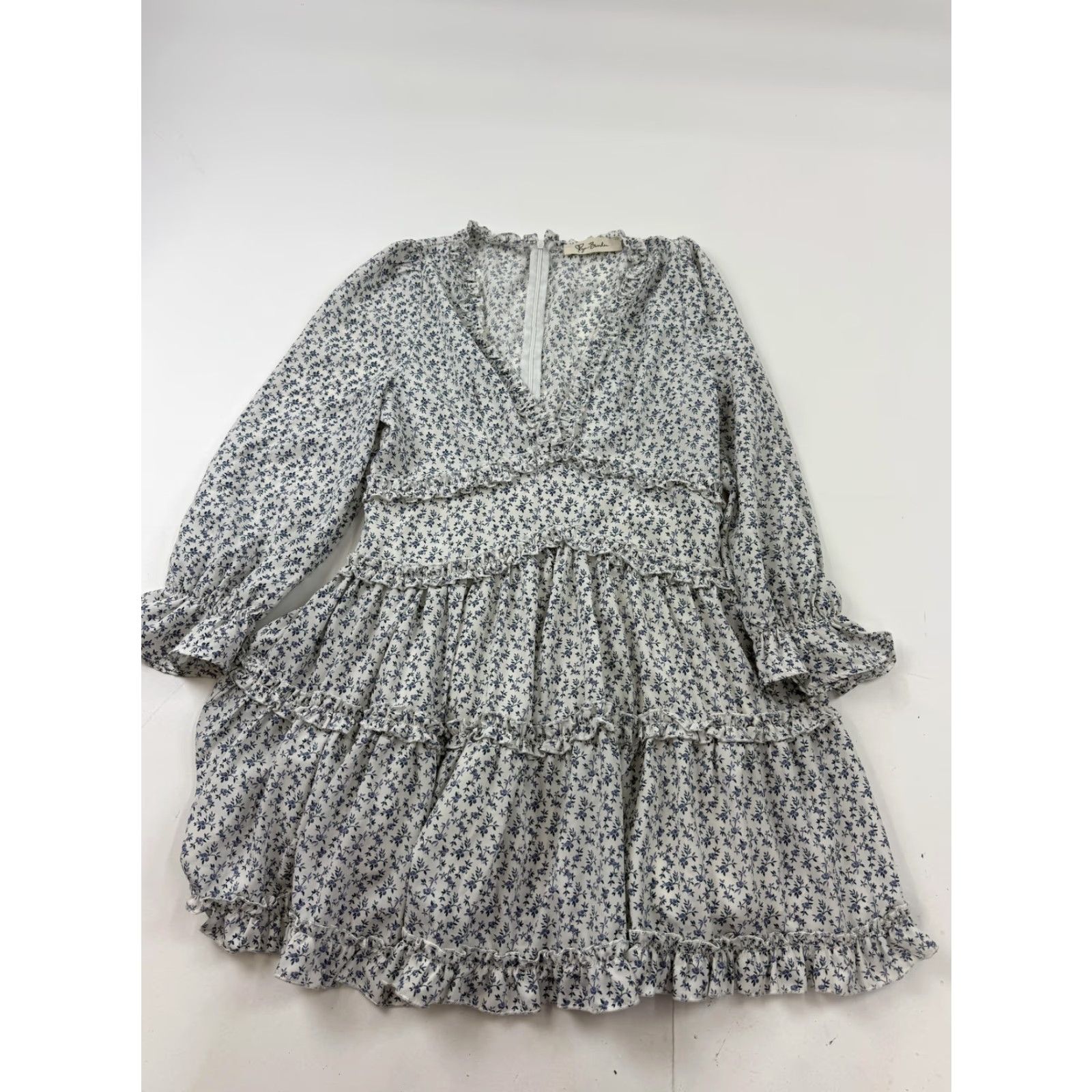 Vintage Rya Burcher Dress Womens Medium White Floral Long Sleeve Ruffle Mini Sundress Size M / US 6-8 / IT 42-44 - 2 Thumbnail