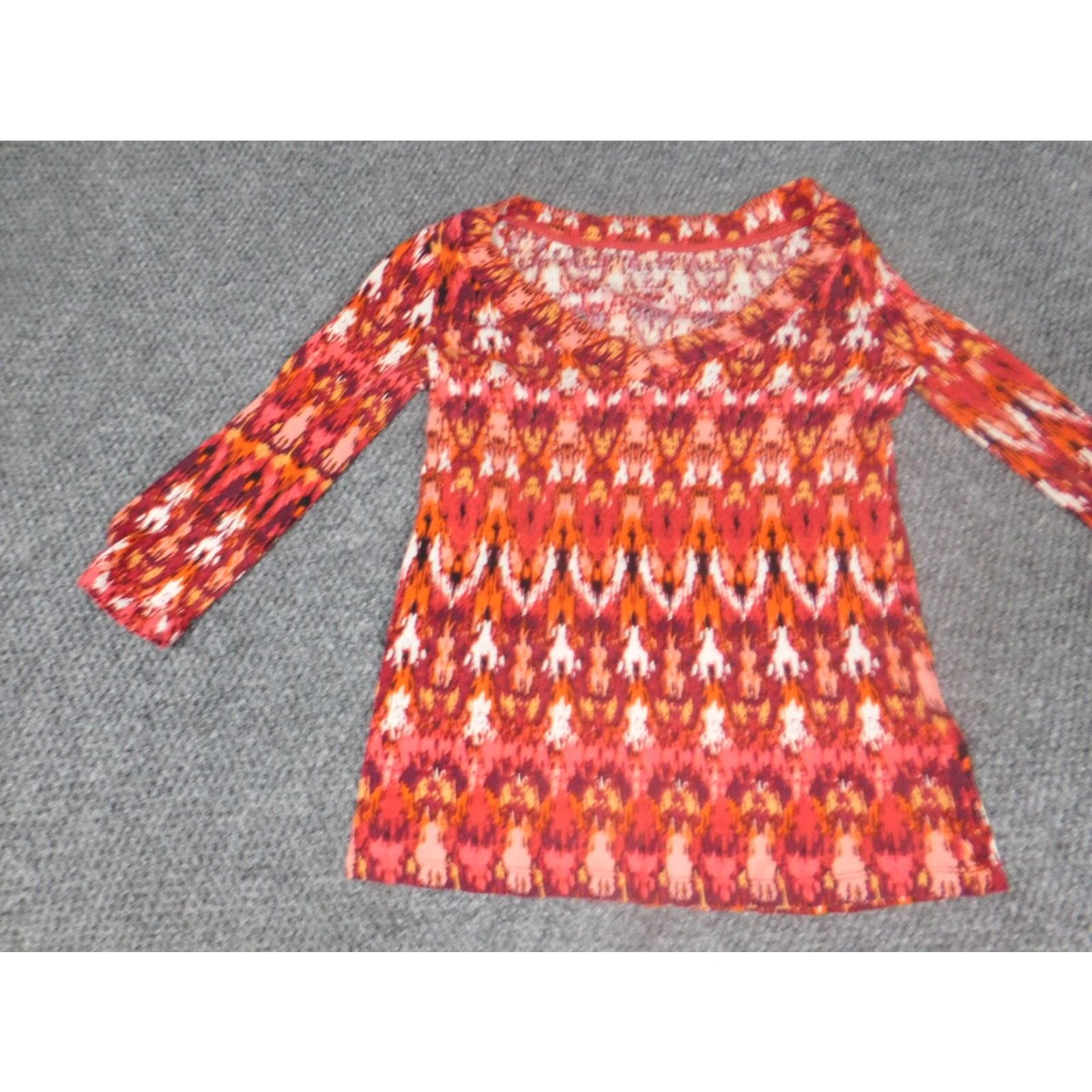 Nicole Miller Nicole Miller Blouse Womens S Red Round Neck Pullover Cotton Denim Long Sleeve Casual Stretch Regular Size S / US 4 / IT 40 - 2 Thumbnail