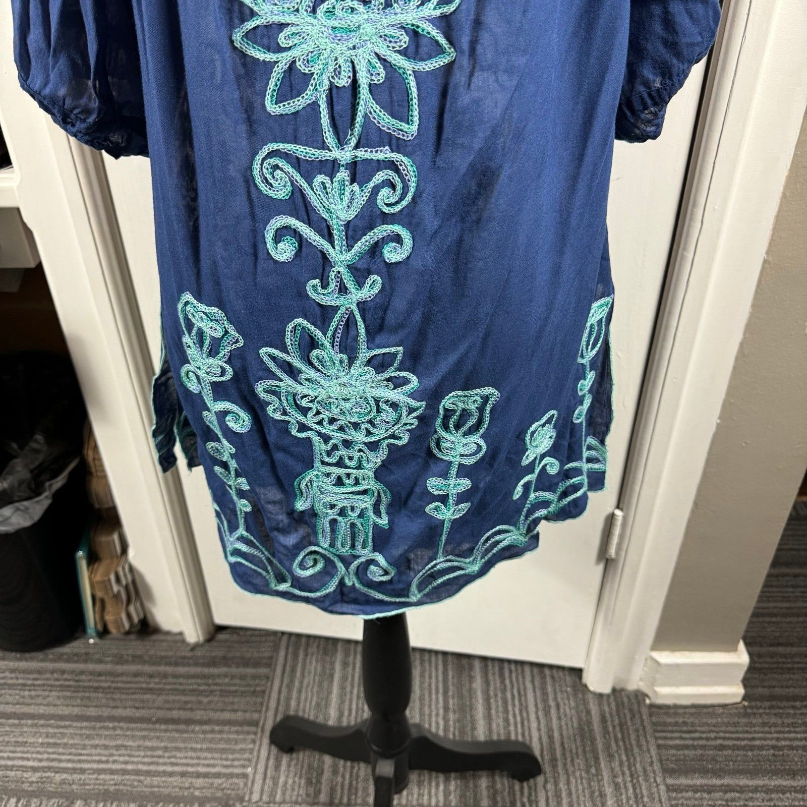 Poupette St Barth Poupette St. Barth Blue Embroidered Mini Dress off the shou Size S / US 4 / IT 40 - 5 Thumbnail