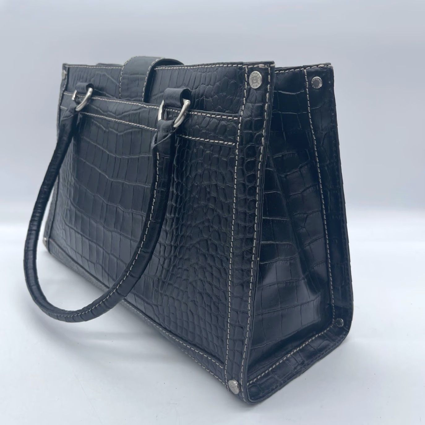 Michael Kors Michael Kors Tote Women Large Black Croc Embossed Studs Metal Turn Lock Handbag B-0806 Size ONE SIZE - 6 Thumbnail