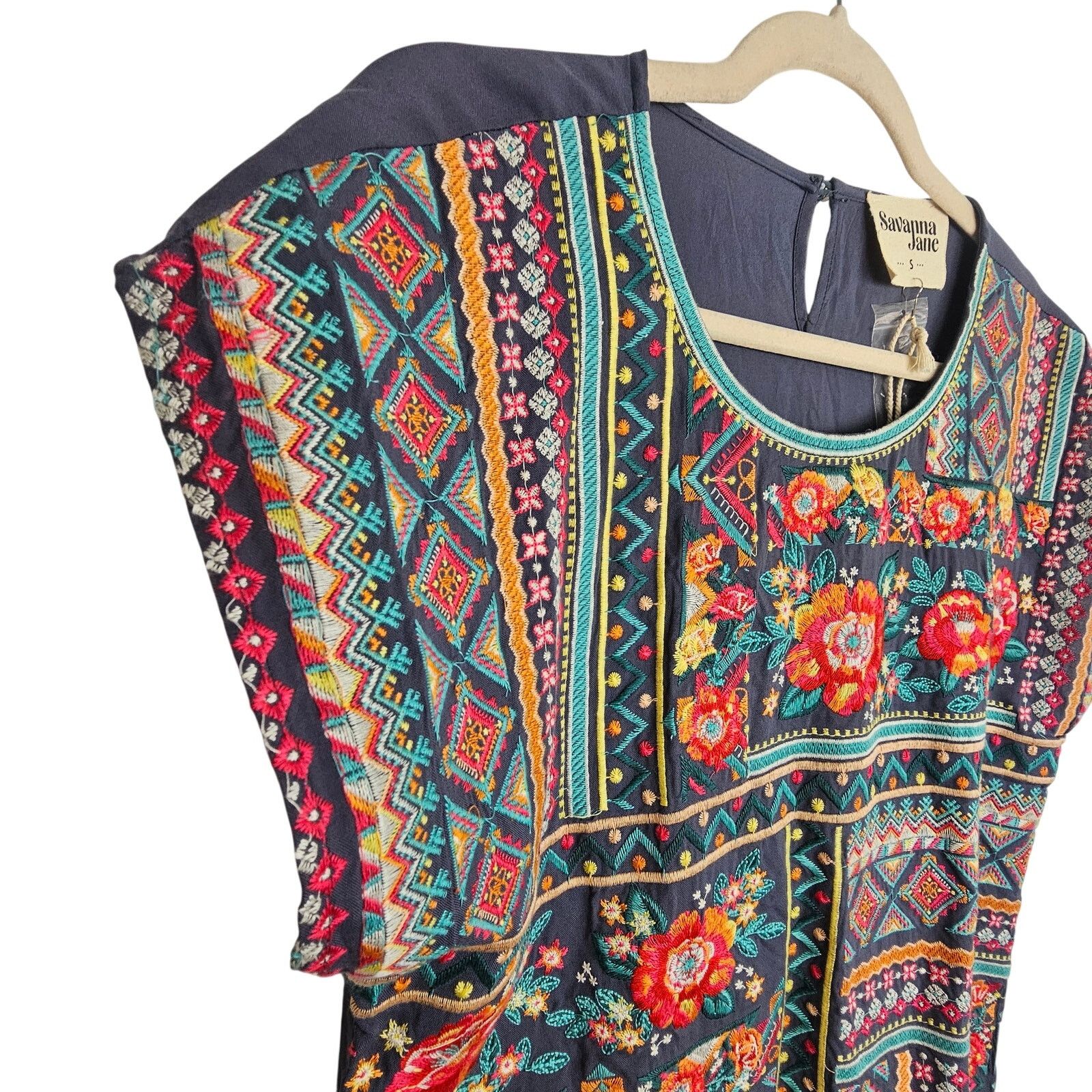 Savane Savannah Jane Womens Embroidered Floral Geometric Tunic S Size S / US 4 / IT 40 - 4 Thumbnail