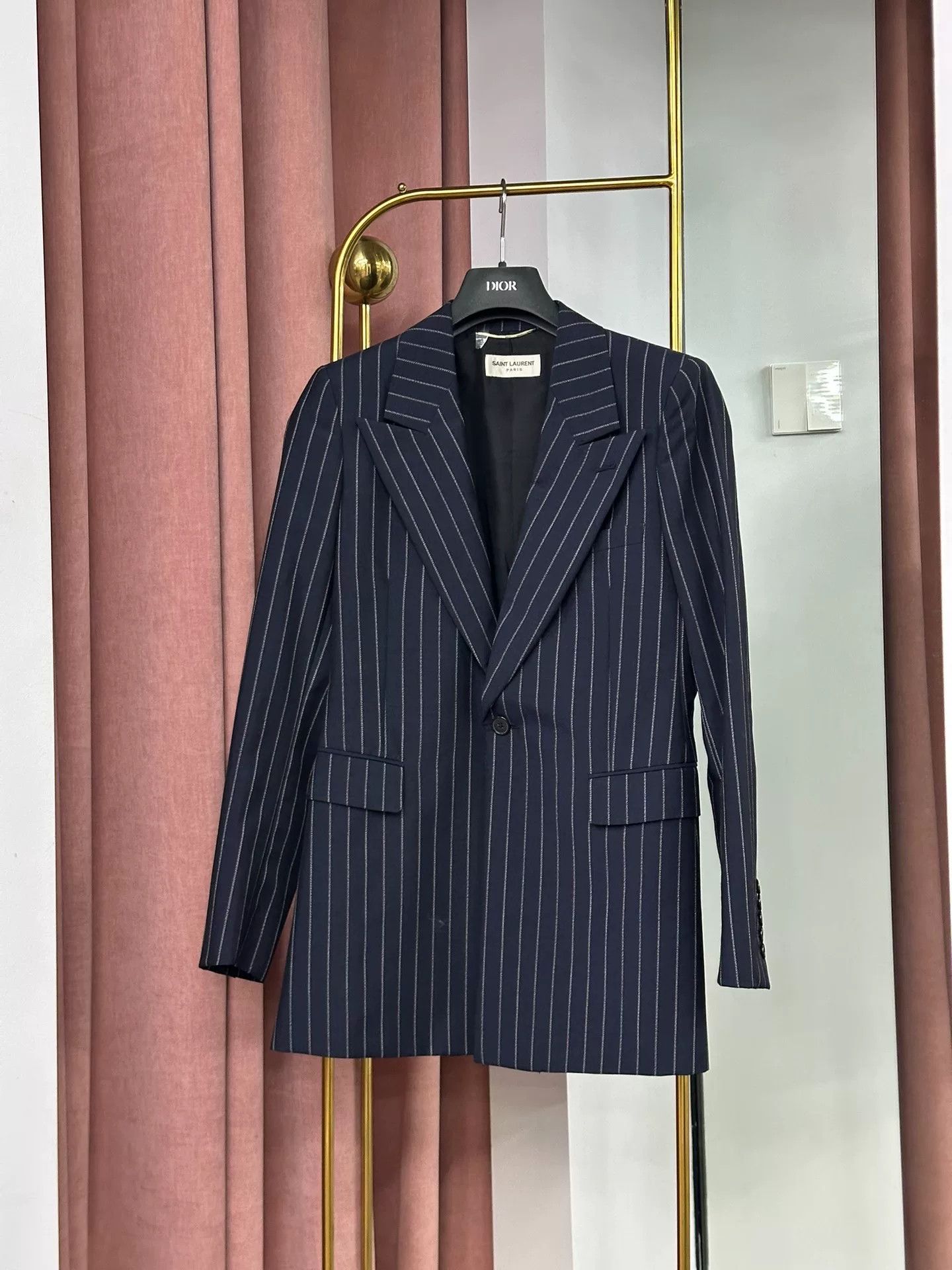 Saint Laurent Paris Saint Laurent YSL Dark Blue Pinstripe Blazer Size S / US 4 / IT 40 - 1 Thumbnail