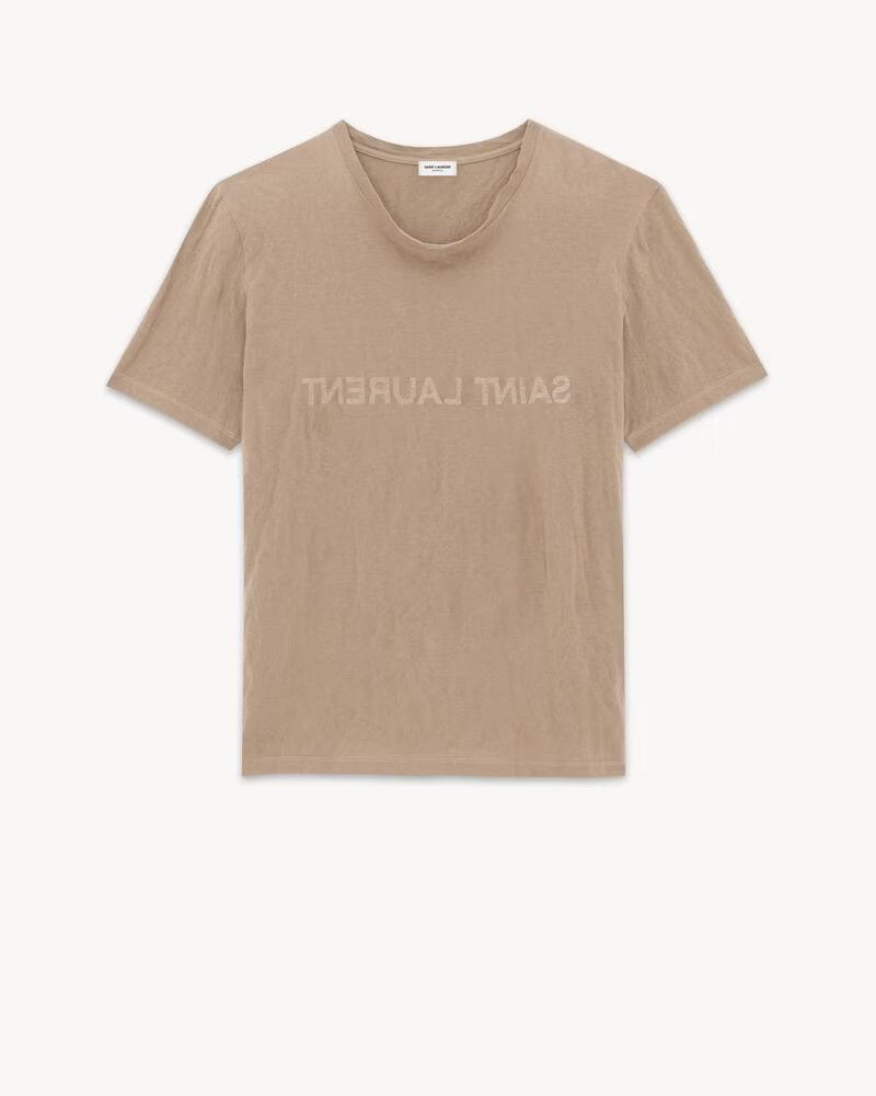 Saint Laurent Paris o1mle0824 Reverse Logo T-Shirts in Taupe Size US L / EU 52-54 / 3 - 1 Thumbnail
